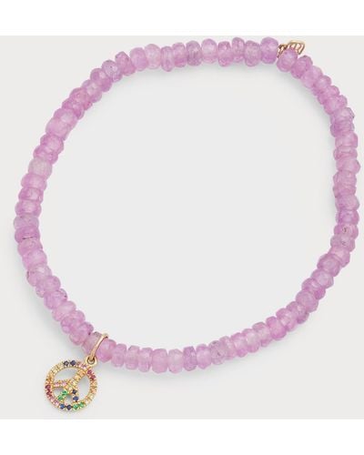 Sydney Evan Light Sapphire Faceted Rondelle Bracelet With Mini Peace Sign Charm - Pink