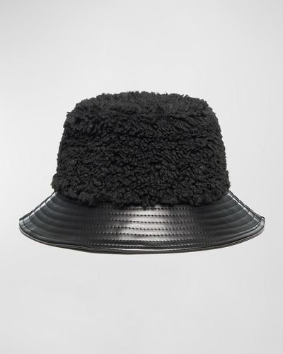 Jocelyn Faux Sherpa & Leather Bucket Hat - Black