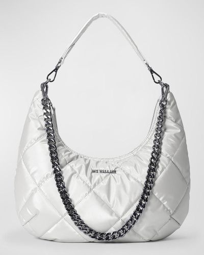 MZ Wallace Bowery Metallic Quilted Nylon Shoulder Bag - Gray