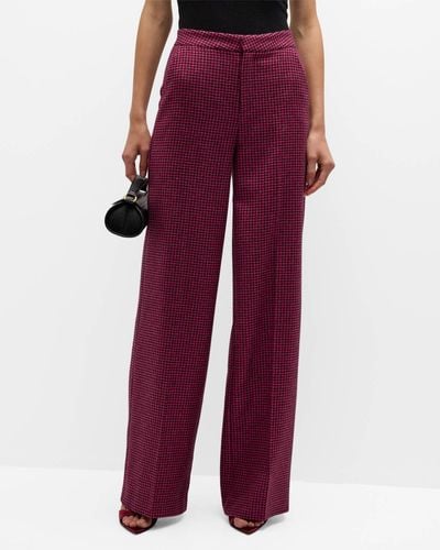 L'Agence Livvy Mid-rise Straight-leg Houndstooth Pants - Red