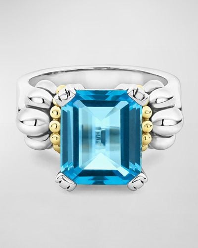 Lagos Glacier 12x10mm Gemstone Two-tone Ring - Blue