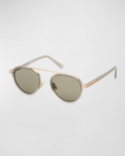 Zegna Orizzonte Ii Metal-Acetate Round Sunglasses - Natural