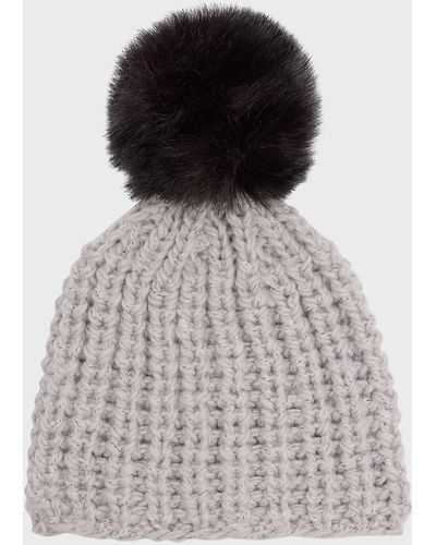 Surell Chunky Crochet Knit Beanie With Faux Fur Pom - Multicolor