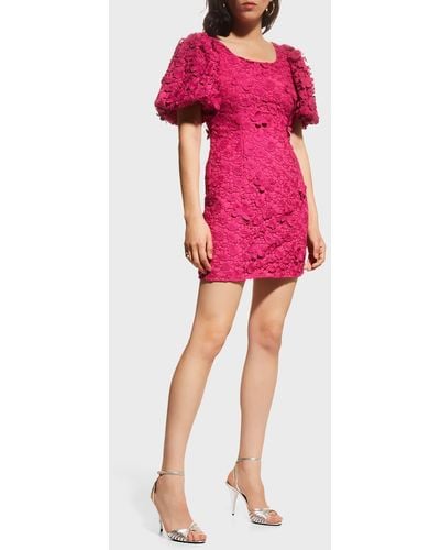 Zac Posen Puff-sleeve Floral Lace Mini Dress - Pink