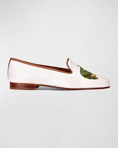 Stubbs And Wootton Embroidered Alligator Raffia Loafers - Natural