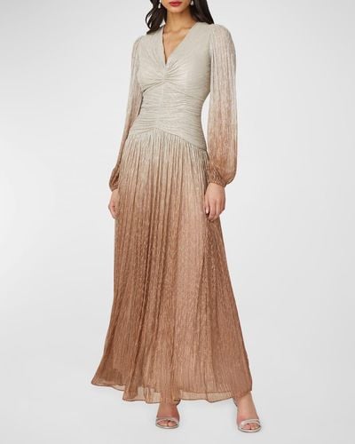 Shoshanna Alina A-line Ombre Metallic Chiffon Gown - Natural