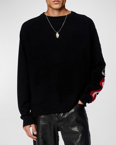 DIESEL K-Saria Distressed Wool Logo Sweater - Black