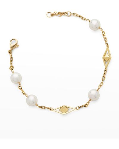 Pearls By Shari 18k Yellow Gold 8mm Akoya 4-pearl And 2-cube Bracelet, 8"l - Natural