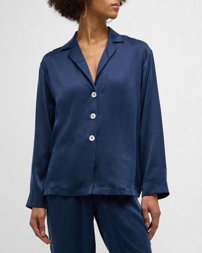 Lunya Cropped Washable Silk Pajama Set - Blue