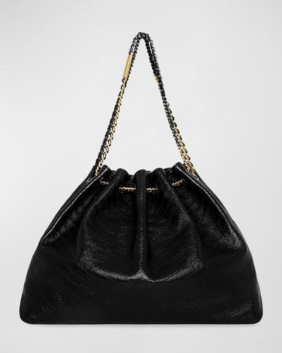 Rebecca Minkoff Shiny Leather Chain Tote Bag - Black
