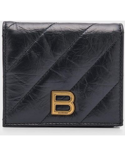 Balenciaga Crush Flap Coin And Card Holder Quilted - Black
