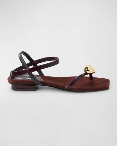 Cult Gaia Illene Leather Jewel Flat Thong Sandals - Brown