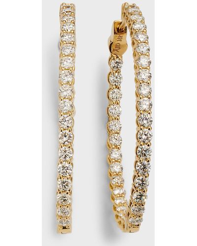 Neiman Marcus 18k Yellow Gold Round Diamond Gh/si Medium Oval Hoop Earrings - White