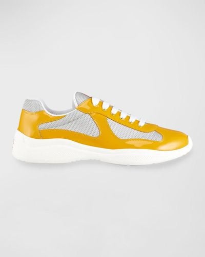 Prada America's Cup Patent Leather Patchwork Sneakers - Yellow