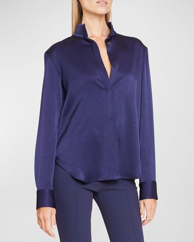 Alex Perry Ives Satin Collared Shirt - Blue