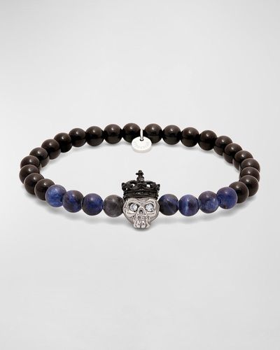 Tateossian King Skull Bead Stretch Bracelet - Blue