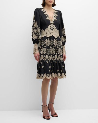 Kobi Halperin Matilda Beaded Floral-Embroidered Midi Dress - Black