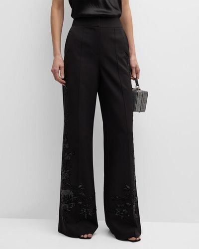 Kobi Halperin Samantha Beaded Floral-Embroidered Pants - Black