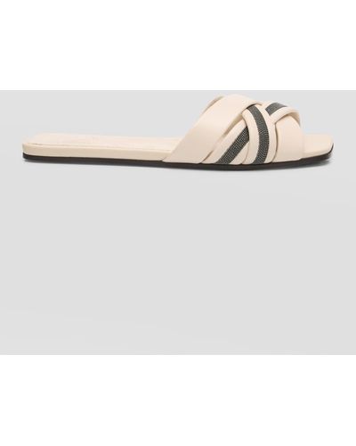 Brunello Cucinelli Leather Monili Flat Slide Sandals - Metallic