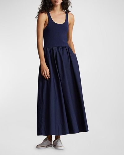 Polo Ralph Lauren Shirred Fit-&-Flare Maxi Dress - Blue