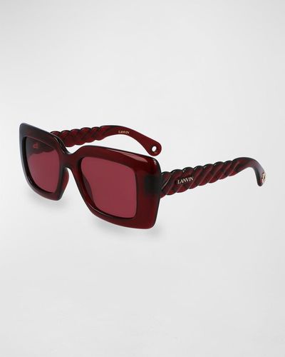 Lanvin Babe Twisted Rectangle Plastic Sunglasses - Brown
