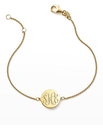 Sarah Chloe Cara 14K Monogrammed Circle Chain Bracelet - Metallic