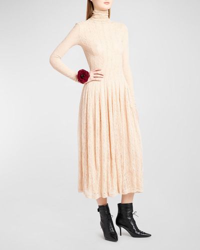 Philosophy Di Lorenzo Serafini Long Sleeve Lace-Overlay A-Line Midi Dress - Natural