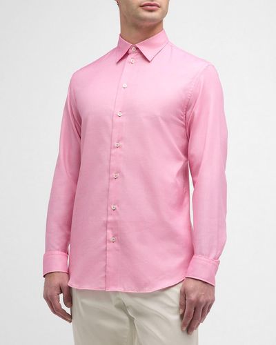 Emporio Armani Classic Fit Cotton-Blend Sport Shirt - Pink