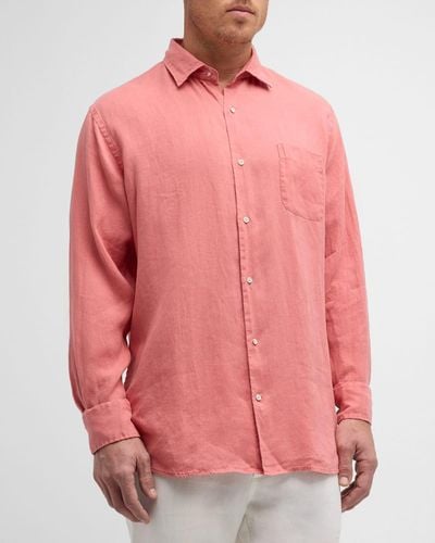Peter Millar Coastal Garment-Dyed Linen Sport Shirt - Pink