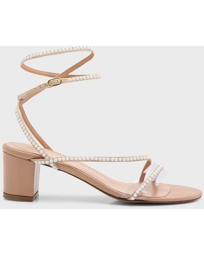 Andrea Wazen Dassy Pearly Ankle-Strap Sandals - Natural