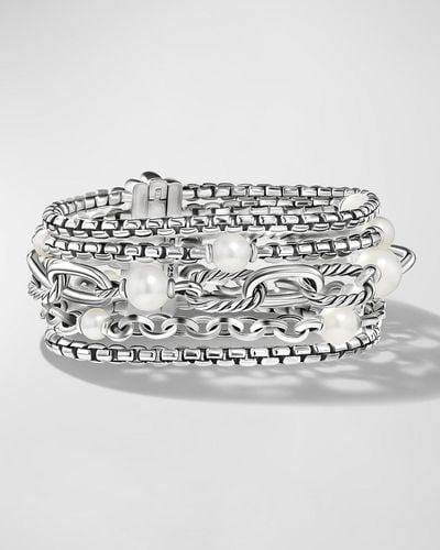 David Yurman Dy Madison Multi Row Chain Bracelet With Pearls In Silver, 25.7mm - Metallic