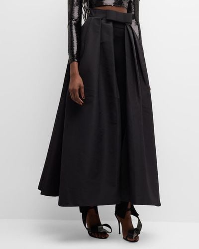 Monique Lhuillier Pleated Bow-Front Tea-Length Overskirt - Black