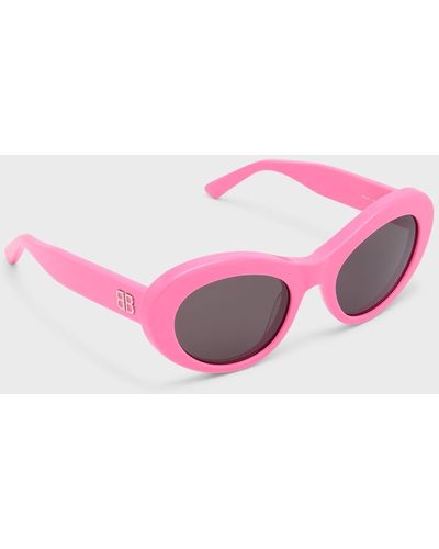 Balenciaga Logo Acetate Round Sunglasses - Pink