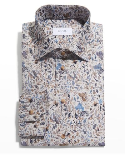 Eton Slim Fit Floral-print Shirt - Gray