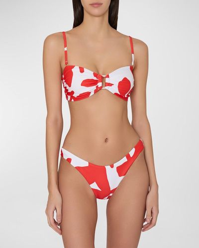 Milly Cabana Printed Bandeau Bikini Top - Red