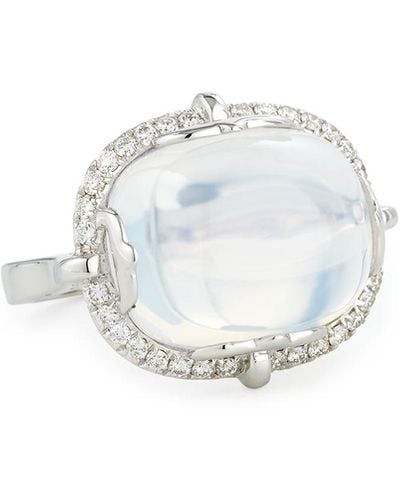 Goshwara 18k White Gold Moon Quartz & Diamond Ring