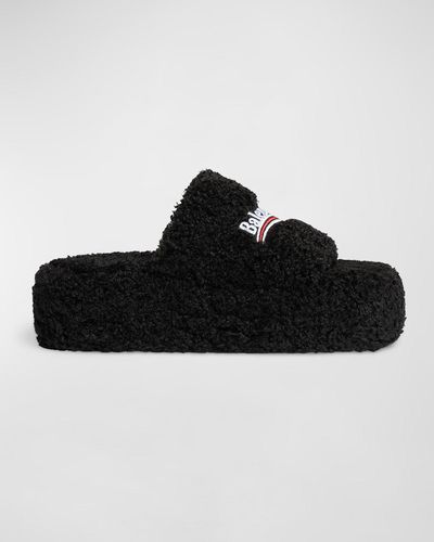 Balenciaga Furry Platform Sandals - Black