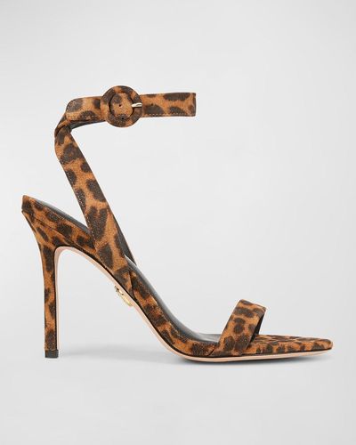 Veronica Beard Darcelle Leopard Ankle-Strap Sandals - White