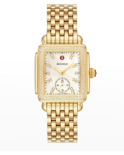 Michele Deco Mid Diamond And Mother-of-pearl Dial Watch In Gold-tone - Metallic
