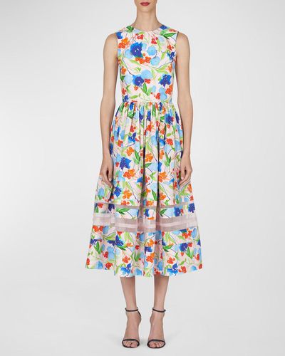 Carolina Herrera Floral-Print Midi Dress With Organza Detail - White