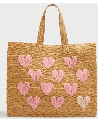 BTB Los Angeles Embroidered Heart Beach Tote Bag - Brown