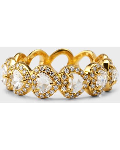 64 Facets 18k Yellow Gold Heart Diamond Scallop Half Ring, Size 6 - Metallic