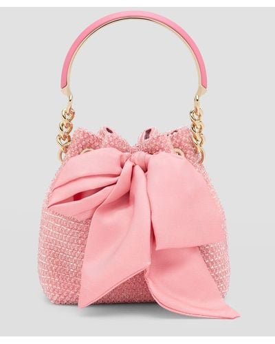 Jimmy Choo Bon Bon Bow Crystal Bucket Bag - Pink
