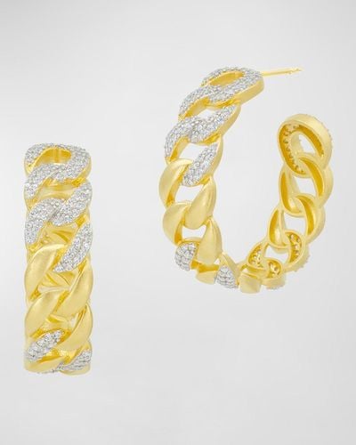 Freida Rothman Pave Chain Link Hoop Earrings - Metallic