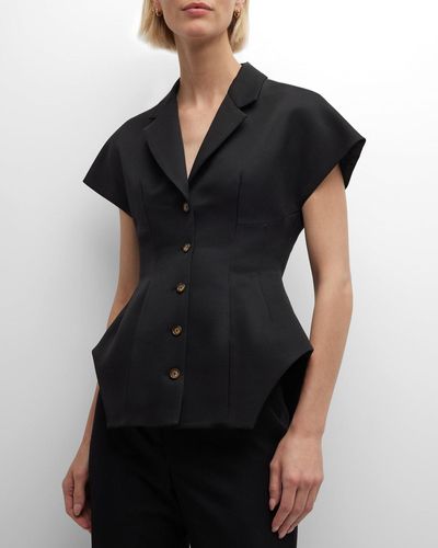 Rosie Assoulin Hippy Tailored Button-Front Top - Black