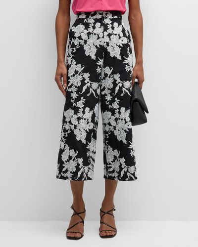 Natori Tangier Cropped Floral-Embroidered Twill Pants - Multicolor