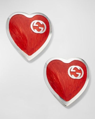 Gucci Extra Small Interlocking-g Red Heart Stud Earrings