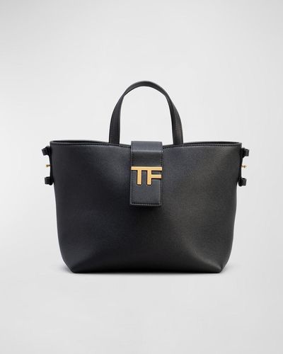 Tom Ford Tf Mini E/w Tote In Grained Leather - Black