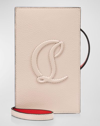 Christian Louboutin By My Side Phone Pouch In Leather With Cl Logo - Natural