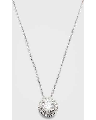 Neiman Marcus Lab Grown Diamond 18K Round Halo Pendant Necklace - White